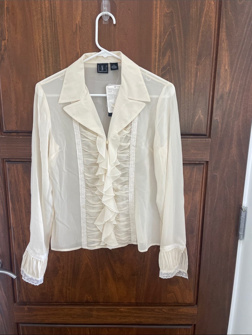 INC International Concepts Cream Ruffle Button-Front Blouse